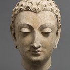 Testa del Budda, Mathura, V secolo d.C., Arenaria rossa, 20.3 cm