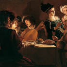 Gerrit van Honthorst, detto Gherardo delle Notti, Cena con Suonatore di Liuto, olio su tela. Firenze, Galleria degli Uffizi.