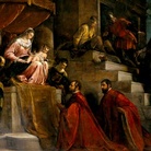 I Rettori di Vicenza Silvano Cappello e Giovanni Moro davanti alla Madonna in trono tra i santi Marco e Vincenzo