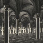 Maurits Cornelis Escher, Processione nella cripta, 1927, Xilografia, 44.2 x 60.4 cm, Collezione privata, Italia | All M.C. Escher works © 2019 The M.C. Escher Company | All rights reserved www.mcescher.com