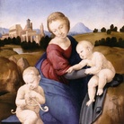 Raffaello Sanzio (Urbino 1483 - Roma 1520), Madonna col Bambino e San Giovannino (Madonna Esterhazy), 1508 ca., Tempera e olio su tavola, 29 x 21.5 cm, Museum of Fine Arts, Budapest | Public Domain