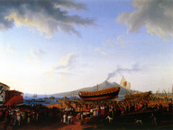 immagine di Il cantiere di Castellammare nel momento che si vara il vascello Partenope