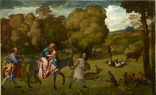 Tiziano, Fuga in Egitto, olio su tela, 206x336 cm