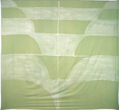 <span>Carla Accardi,<em> Lenzuolo</em>, 1974, stoffa dipinta, 230x255 cm.</span>