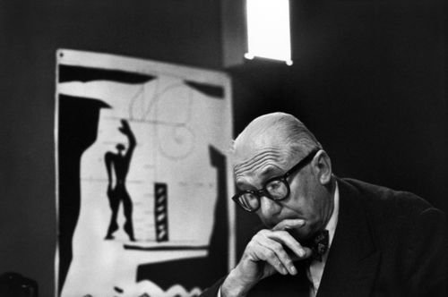 Ren&eacute; Burri, <em>Le Corbusier and his "Modulor" in his office</em>, 35 rue de S&egrave;vres, Paris, France, 1959