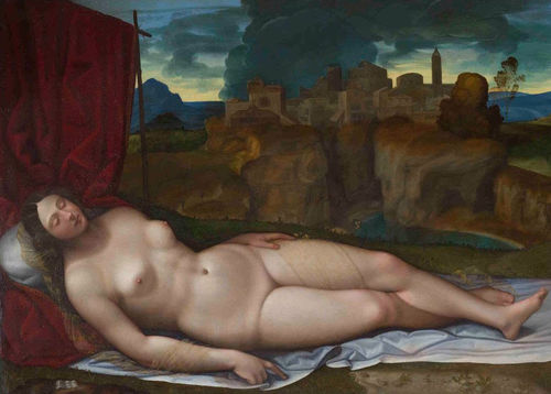 Girolamo da Treviso o Monogrammista HIRT-TV (XVI sc.), Venere dormiente, 1515 ca., olio su tela, 130 x 213 cm. Roma, Galleria Borghese, Inv. 030