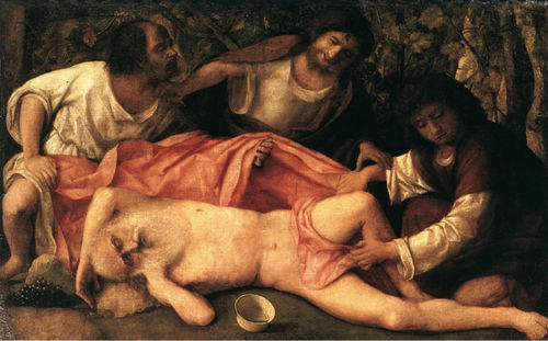 Giovanni Bellini, <em>Ebbrezza di No&egrave;</em>, 1515 ca., Olio su tela,&nbsp;103&times;157&nbsp;cm, <span class="mw-redirect">Besan&ccedil;on, Mus&eacute;e des Beaux-Arts</span> | Courtesy Fondazione Musei Civici di Venezia 2016 <br />