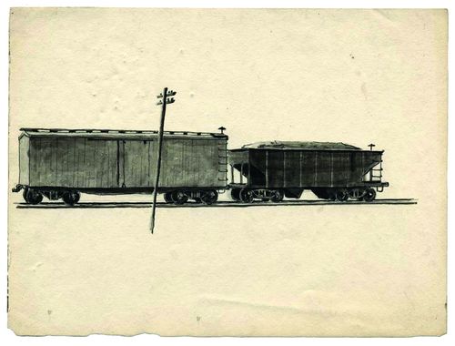 Charles Pollock,&nbsp;<em>Vagoni ferroviari,</em> 1934 c. Inchiostro e acquerellatura su carta. Courtesy of &copy; Charles Pollock Archives.<br />