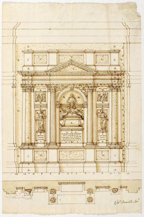 Vincenzo Scamozzi, Progetto per la tomba Dolfin in San Salvador, Venezia, 1596. Fondazione Musei Civici di Venezia, Museo Correr, Gabinetto dei Disegni e delle Stampe