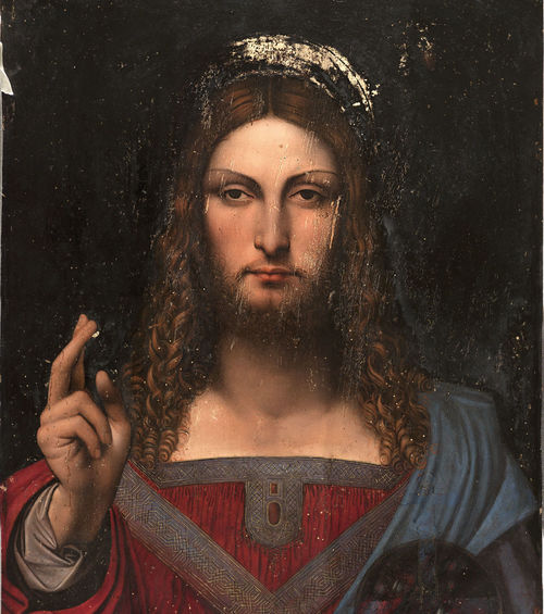 Leonardo da Vinci e collaboratore, <em>Cristo come Salvator Mundi</em>, 1499 circa, Olio su tavola di noce, 68.6 x 48.9 cm