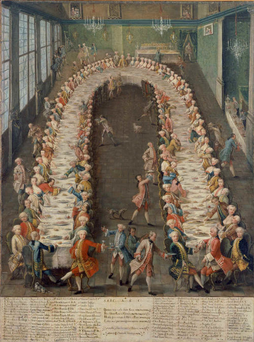 Pietro Longhi (bottega), Convitto in casa Nani alla Giudecca, 1755. Olio su tela, 130 x 97 cm. Ca’ Rezzonico, Venezia 
