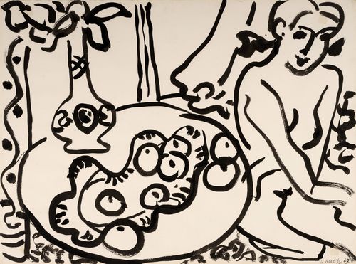 Henri Matisse, Felce, frutta e figura femminile, 1947. Disegno a pennello, inchiostro di china, mm 566 x 765, inv. 1856. In deposito dalla Biennale, 1951 I Courtesy Musei Civici di Venezia