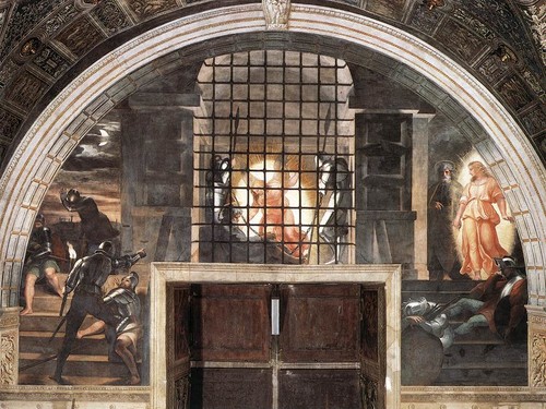 Raffaello Sanzio, <em>La Liberazione di San Pietro</em>, 1513-14, affresco 500 x 660, Stanza di Eliodoro, Musei Vaticani