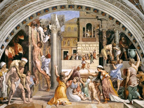 Raffaello Sanzio, Incendio di Borgo, 1514, affresco 570x600, Musei Vaticani