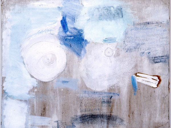 Gastone Novelli, Interpretazione dell'erotomania, 1960, olio e gesso su tela, 80×100 cm 
