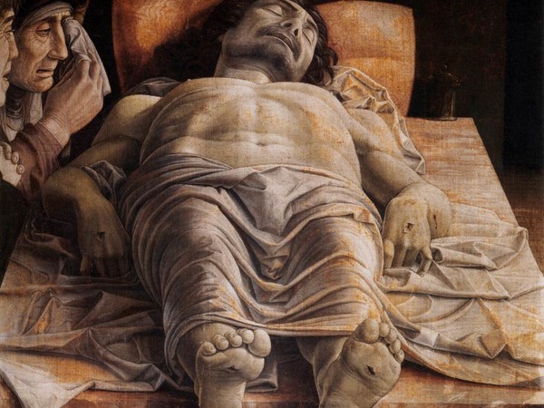 Andrea Mantegna, Cristo morto,1475-1478 ca., tempera su tela. Pinacoteca di Brara, Milano