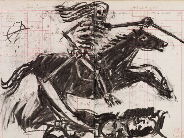 William Kentridge, Drawing for Triumphs & Laments (#1), 2014, Charcoal on Ledger pages, 63x83x4 cm (framed)| © William Kentridge, Photocredit Thys Dullaart, Courtesy Lia Rumma Gallery, Milan/Naples