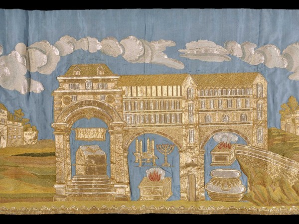 Mappà Ambron 1795-1796, raso ricamato e raso, taffetas, velo, ricamati a riporto, Museo Ebraico di Roma