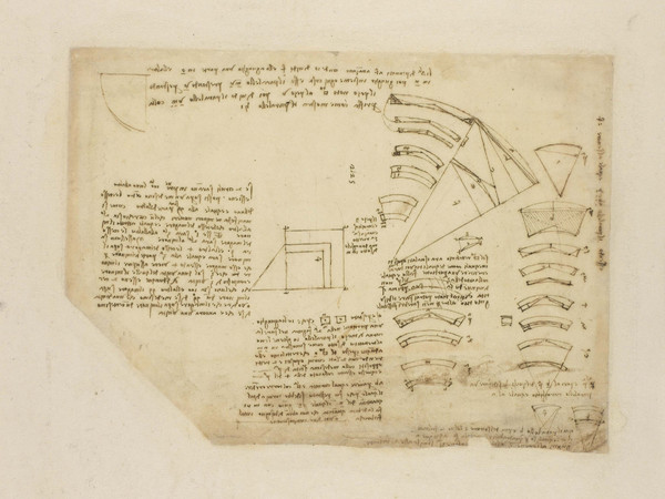 Leonardo da Vinci, Geometria f. 795 r Quadratura di porzioni di corone circolari e proporzionalità tra cerchi (BA) penna e inchiostro su carta mm 210 x 295 antica numerazione 225 C.A. 795 r (ex 291 v b) Circa 1508-10.