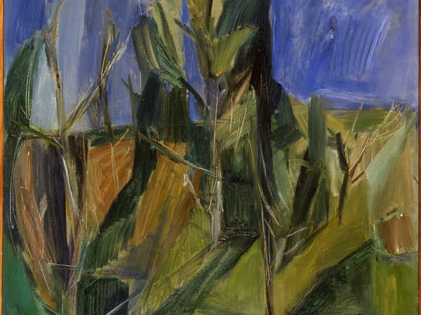 Pompilio Mandelli, Paesaggio a San Lazzaro, 1952, olio su tela, cm. 80 x 80. MAMbo - Museo d'Arte Moderna di Bologna. Provenienza: artista. Acquisto, 1954