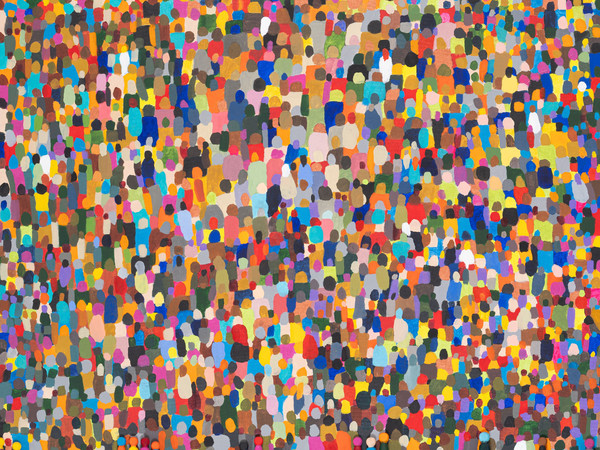 Nadir Zarour, Crowd 2, 2020. Acrylic and Mix Media on Canvas, 150x120 cm.