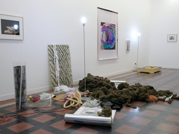    Peggy Franck, Karmic Affinities, 2024, diverse materials, dimensions variable (Contribution Alessandra Spranzi: lithography). Installation view, Conceptual Fine Arts, Milano