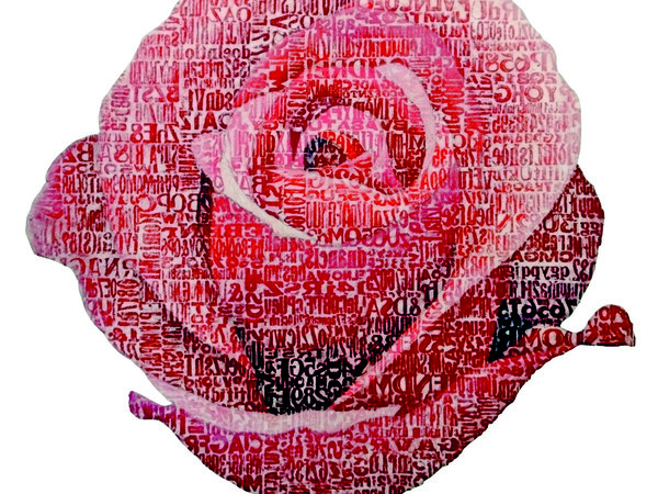 Giorgio Milani, Una rosa sola è tutte le rose, omaggio a Rainer Maria Rilke, frottage di colori a olio su tela, 150x150cm.