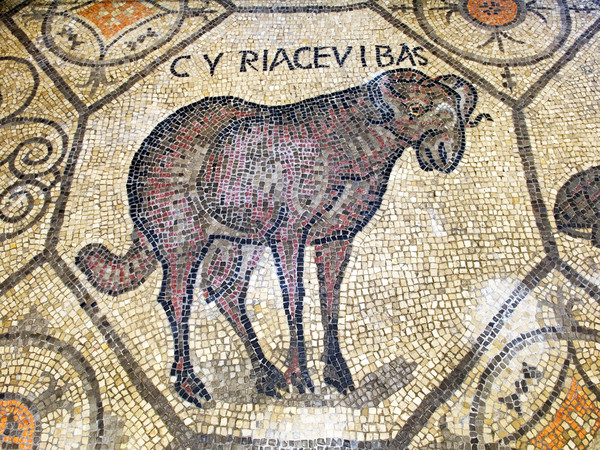 Uno dei dodici agnelli del pavimento musivo della Basilica Paleocristiana di Aquileia, oggi conservato presso il Museo Palocristiano | Foto: © Gianluca Baronchelli