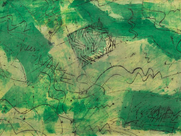 Georges Noë, <em>The green snakes</em>, 1986. Tecnica mista su carta, cm. 63x97