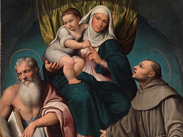 Da Ponte Jacopo Detto Bassano, Sant'Anna in trono con la Vergine bambina e i santi Girolamo e Francesco , olio su tela, cm. 147 x 103, cat 1041 
