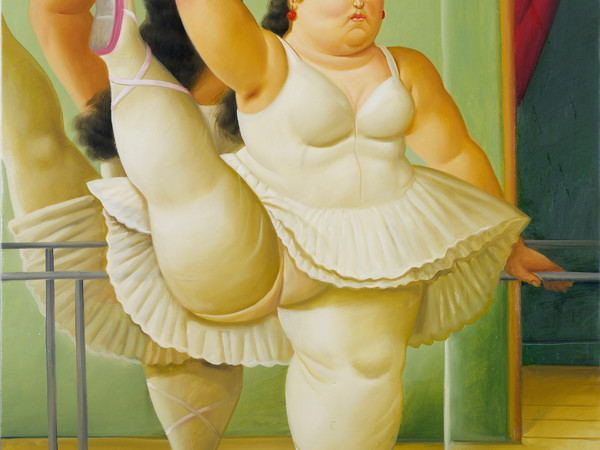 Fernando Botero, <em>Ballerina alla sbarra</em>, 2001, olio su tela, 116 x 164 cm. Collezione privata