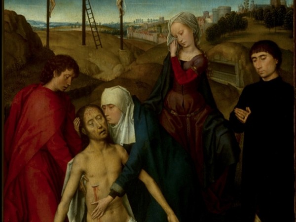 Hans Memling, Compianto su Cristo Morto con un donatore, 1470-1475 circa. Roma , Galleria Doria Pamphilj