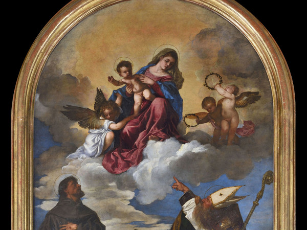 Tiziano Vecellio, La Vergine con il Bambino, San Francesco, San Biagio e il donatore (Pala Gozzi) , 1520. Tecnica mista su tavola, 322x215 cm. Ancona, Pinacoteca Civica Francesco Podesti