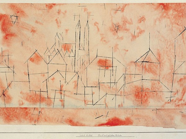 Paul Klee, Stadt mit gotischen Münster, 1925. Disegno a ricalco a olio e acquerello su carta, tagliata e rimontata su cartoncino. Musei Vaticani, Collezione d’Arte Contemporanea, inv. 23252