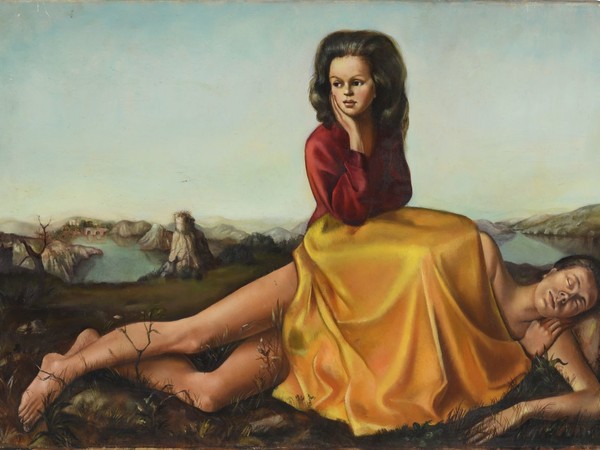 Leonor Fini, <em>Donna seduta su uomo nudo</em>, 1942, Olio su tela, Collezione privata © Courtesy of Richard Overstreet