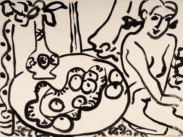 Henri Matisse, Felce, frutta e figura femminile, 1947. Disegno a pennello, inchiostro di china, mm 566 x 765, inv. 1856. In deposito dalla Biennale, 1951 I Courtesy Musei Civici di Venezia